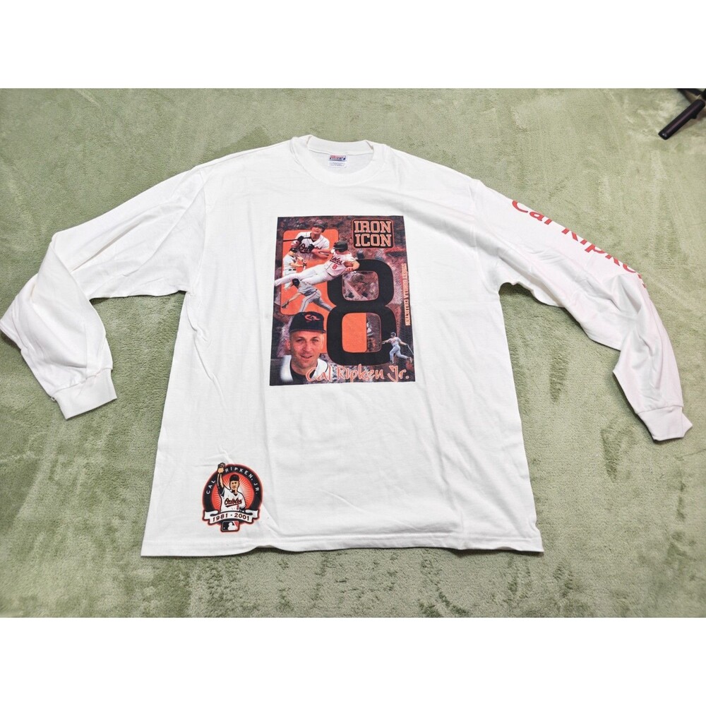 Vtg Cal Ripken Jr Iron Icon Baltimore Orioles Long Sleeve T Shirt Mens XL Hanes